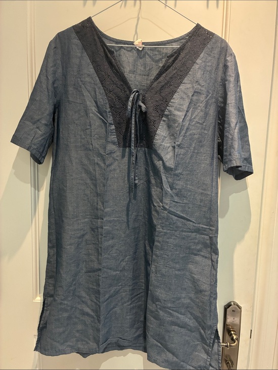 Merona Other - MERONA Women's Blue Cotton Chambray Lace Crochet Inset Tunic Dress S 👵MT